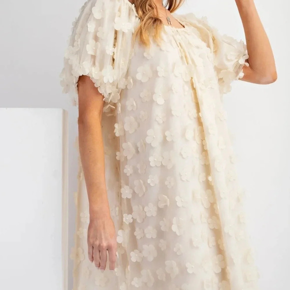 New! Easel Cream Floral Flower Applique Mesh Dress L - Picture 5 of 6